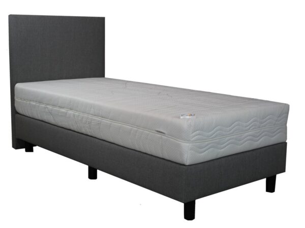 Bedworld Boxspring 80x210 cm met Matras - Luxe Hoofdbord - Gestoffeerd - Pocketvering Matras - Grijs