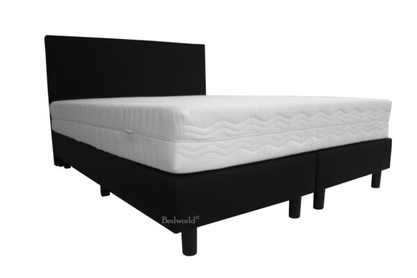 Bedworld Boxspring 180x220 cm met Matras - Luxe Hoofdbord - Gestoffeerd - Gemiddeld Ligcomfort - Zwart