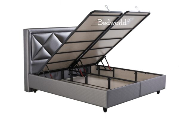 Bedworld Boxspring met Opbergruimte 160x200 cm - Bed met Opbergruimte - Met Matras - Zilver - Kenza