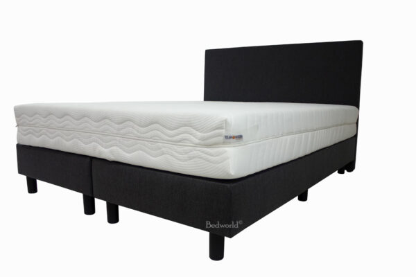 Bedworld Boxspring 180x200 cm met Matras - Luxe Hoofdbord - Gestoffeerd - Gemiddeld Ligcomfort - Antraciet