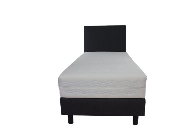 Bedworld Boxspring 90x200 cm met Matras - Luxe Hoofdbord - Gestoffeerd - Pocketvering - Antraciet