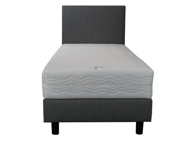 Bedworld Boxspring 90x200 cm met Matras - Luxe Hoofdbord - Gestoffeerd - Pocketvering Matras - Grijs