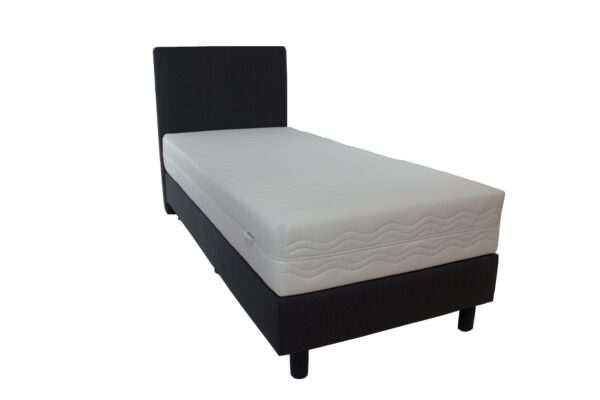 Bedworld Boxspring 90x220 cm met Matras - Luxe Hoofdbord - Gestoffeerd - Pocketvering - Antraciet