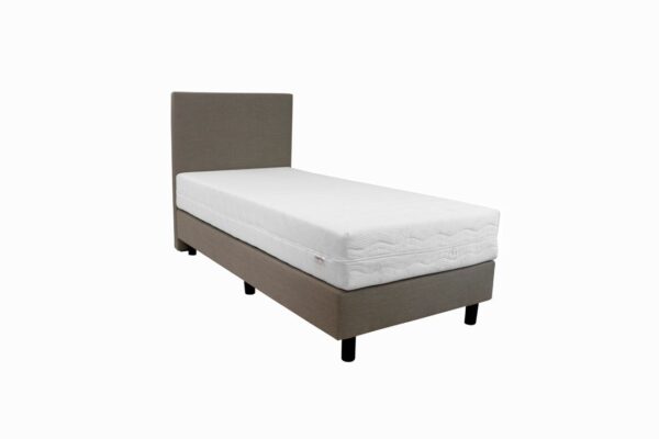 Bedworld Boxspring 90x220 cm met Matras - Luxe Hoofdbord - Gestoffeerd - Pocketvering Matras - Beige