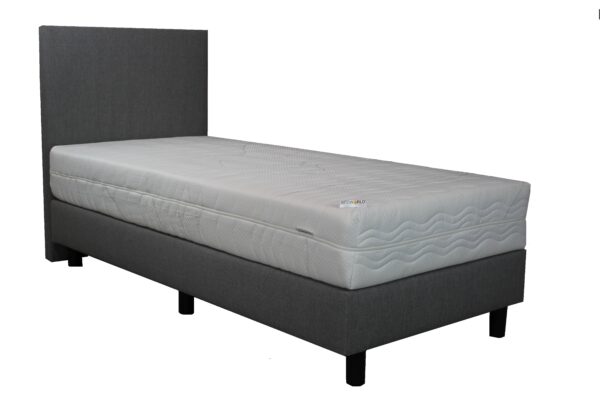 Bedworld Boxspring 90x220 cm met Matras - Luxe Hoofdbord - Gestoffeerd - Pocketvering Matras - Grijs