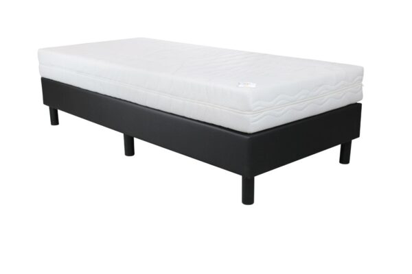 Bedworld Boxspring 90x220 cm met Matras - Luxe Pu-leder - Antiallergeen - Comfort Foam - Zwart